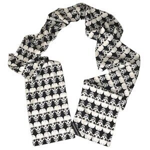 Vintage 2000s THOMAS WYLDE Black & White Goth Skull Print Long Silk Scarf  73.5"